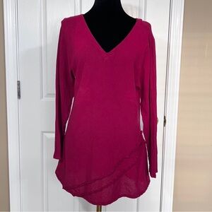 Oh My Gauze! Top Lagenlook V-Neck Ruffle Hem 100% Cotton Red Size 1 Or Small